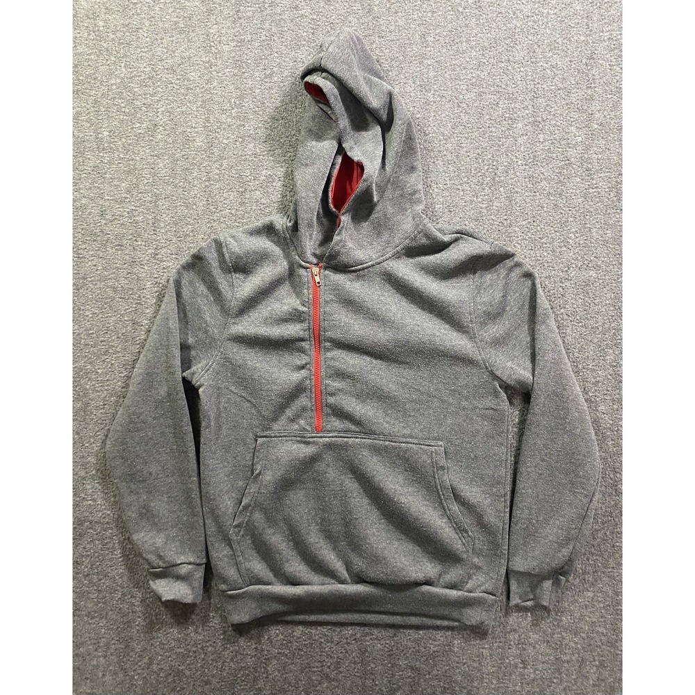 Zacard Mens Gray Red Colorblock Asymmetrical Zip Fleece Hoodie XL